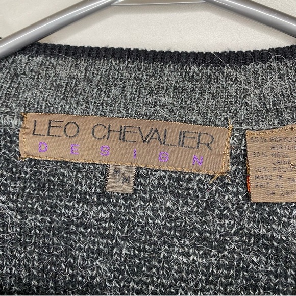 Leo Chevalier Vintage Embroidered Wool Cardigan Mens Sz M Hockey Dog Sports - Picture 4 of 7